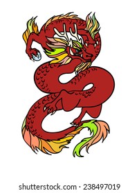 Red chinese dragon holding a pearl in his hand