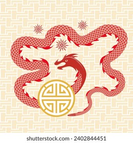 The red Chinese dragon holds the symbol of good luck.