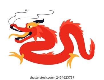 Red Chinese dragon - modern flat design style single isolated image. Neat detailed illustration of snake-like mythical fire-breathing lizard. National symbol of Eastern countries and traditions idea