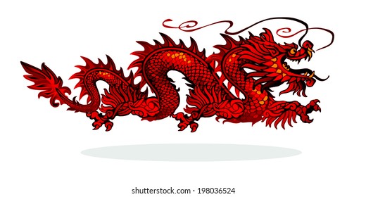 Red Chinese dragon on a white background