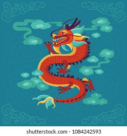 Red Chinese dragon vector illustration.