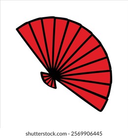 Red chinese fan lunar new year doodle  illustration hand drawn