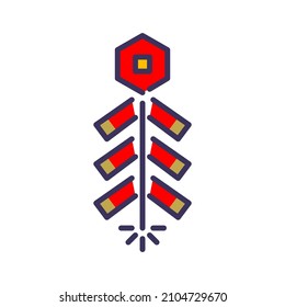 Chinos rojos disparan grilletes sobre una cuerda. Símbolo de la celebración del Año Nuevo Lunar. Icono de trazo de píxeles perfecto, modificable