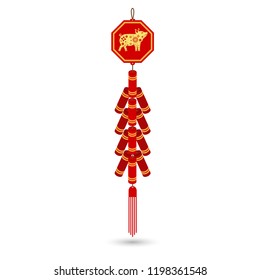 Red chinese firecracker flat icon. Vector illustration. Red fire cracker art design.