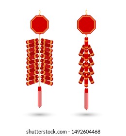 Red Chinese Firecracker Flat Icon. Vector Illustration. Red Fire Cracker Art Design For Chinese New Year Celebration.