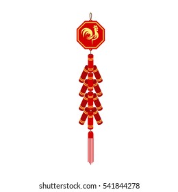 Red Chinese Firecracker Flat Icon. Vector Illustration.