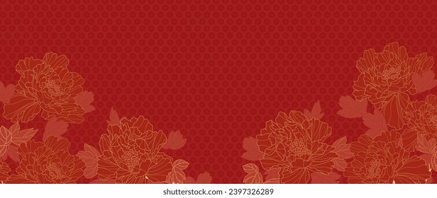 Red Chinese floral and flower background pattern for new years celebrations oriental background. Vector illustration