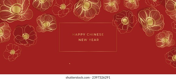 Red Chinese floral and flower background pattern for new years celebrations oriental background. Vector illustration
