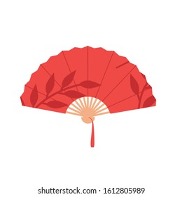 Red chinese folding hand fan vector isolated on white