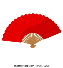 Red chinese folding hand fan vector isolated on white