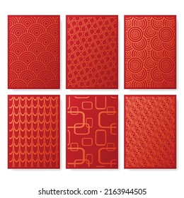 Red chinese golden color pattern posters set for different designs