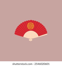 red chinese hand fan illustration