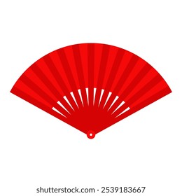 Red Chinese hand fan isolated on white background. Folding fan. Vector illustration. Chinese new year