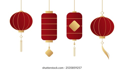 Red Chinese hanging lantern element designs are usually used as complementary elements for decoration on banners celebrating Chinese New Year and other major holidays