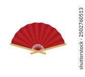 Red Chinese, Japanese paper folding hand fans, fan in vintage style white isolated background. Vector fan icon for decoration and celebration traditional asian holidays