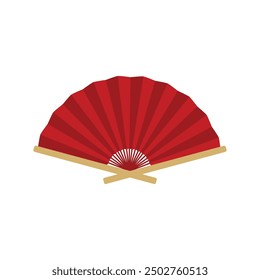 Red Chinese, Japanese paper folding hand fans, fan in vintage style white isolated background. Vector fan icon for decoration and celebration traditional asian holidays