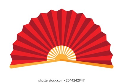 Red Chinese and Japanese traditional hand fan. Oriental paper hand folding fan. Chinese souvenir. Decoration and celebration asian holidays. Vector isolated