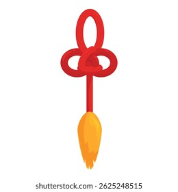 Ornamento de nó chinês vermelho pendurado com uma borla amarela, representando sorte e prosperidade