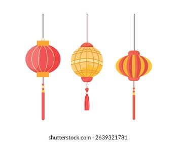 Red Chinese Lamps. Flat vector clipart, illustration with isolated background.