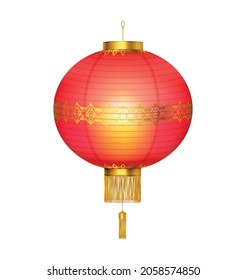 Red chinese lantern of circular shape realistic composition with big ball shaped lantern vector illustration