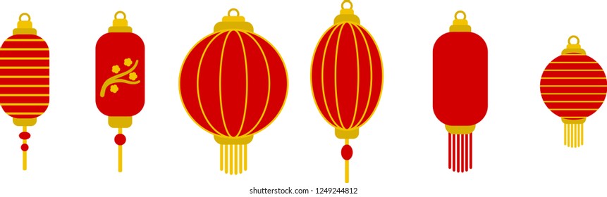 Red Chinese lantern collection vector illustration. Flat design isolated on white background.