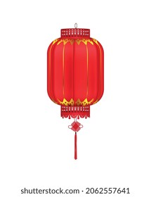 rote chinesische Laterne mit zylindrischer Form, realistischer Komposition mit hängender Laternenbild, Vektorgrafik