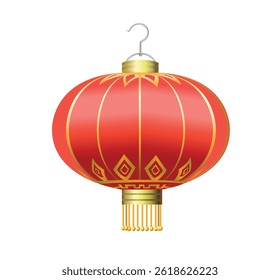 Red chinese lantern for holiday and festival decoration on white background. Vector 3d illustration