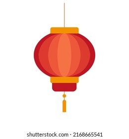 Linterna roja china aislada en un fondo blanco. Canción de papel oriental para el festival. Ilustración plana vectorial.