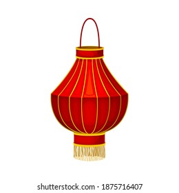 Red Chinese Lantern Made of Paper or Silk with Candle Inside Vector Illustration