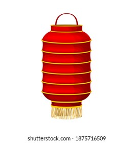 Red Chinese Lantern Made of Paper or Silk with Candle Inside Vector Illustration