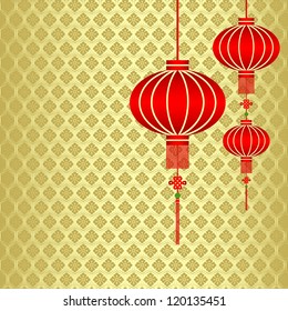Red Chinese Lantern on Seamless Pattern Background