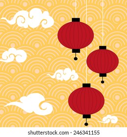 Red Chinese Lantern on Seamless Pattern Background