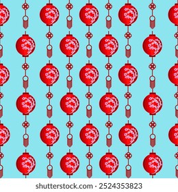 Padrão de lanterna chinês vermelho no fundo azul - Decoração sem emenda festiva.