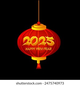 Red Chinese lantern with the text Happy New Year 2025 of the golden snake. Chinese lamp. Oriental decoration of Chinese culture illustration. Asian Lantern.