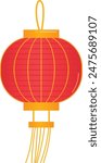 Red Chinese lantern used Lunar New Year decoration celebration. Traditional paper lantern tassels symbolizing good luck prosperity. Vivid red, yellow gradient vector isolated white background