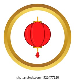 Red chinese lantern vector icon in golden circle, cartoon style isolated on white background