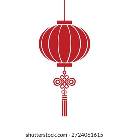 Una linterna china roja con líneas blancas y borla colgando de una cuerda sobre un fondo blanco puro para la decoración y celebración del festival asiático
