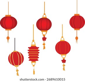 red chinese lanterns Lamp Lattern Red Chinese vector illustration. Good for banner, poster, greeting card, party card, invitation, template, advertising, campaign, and social media.