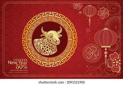 Red chinese marketing kit and some lantern and pattern as an accent