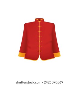 Red chinese national costume. Oriental festive clothing with gold embroidery for festival and holiday with fashionable design and retro vector style
