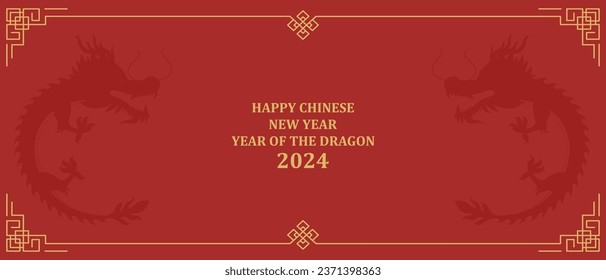 Red Chinese new year background with dragons. Vector illustration