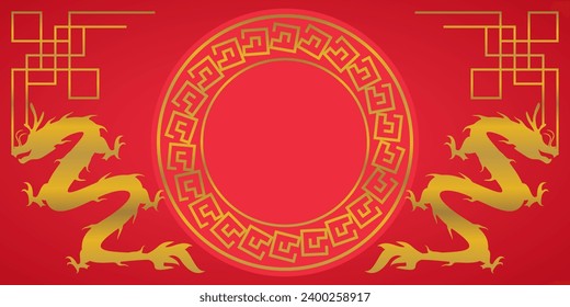 red chinese new year background with dragon silhouette and gold lines. free copy space area design. vector for banner, poster, greeting card.