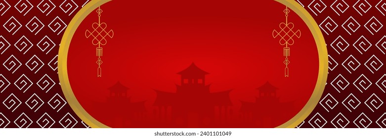 red chinese new year background with temple silhouette decoration. free copy space area design. vector design for banner, poster, greeting card, social media, web.