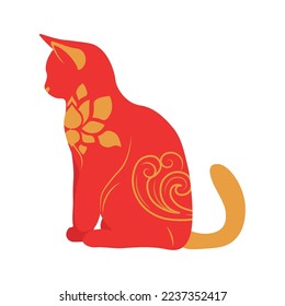 Red Chinese New Year cat on white background