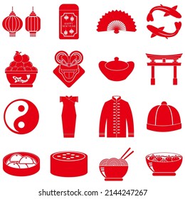 red chinese new year icon set, red chinese new year vector set sign symbol