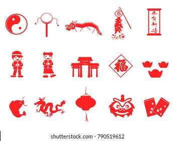red chinese new year icons set
