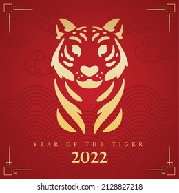 Red chinese new year template golden abstract tiger avatar Vector