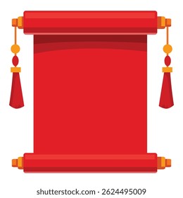 Red chinese scroll with tassels hanging, representing traditional culture and blank space for text or message