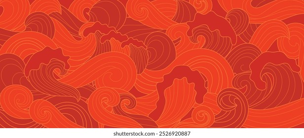 Vetor de fundo da onda do mar chinês vermelho. Vetor de fundo de ano novo chinês feliz.