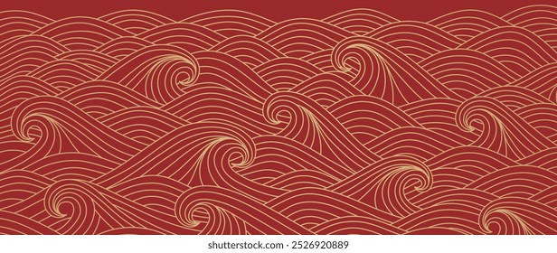 Red Chinese sea wave background vector. Happy Chinese new year background vector.